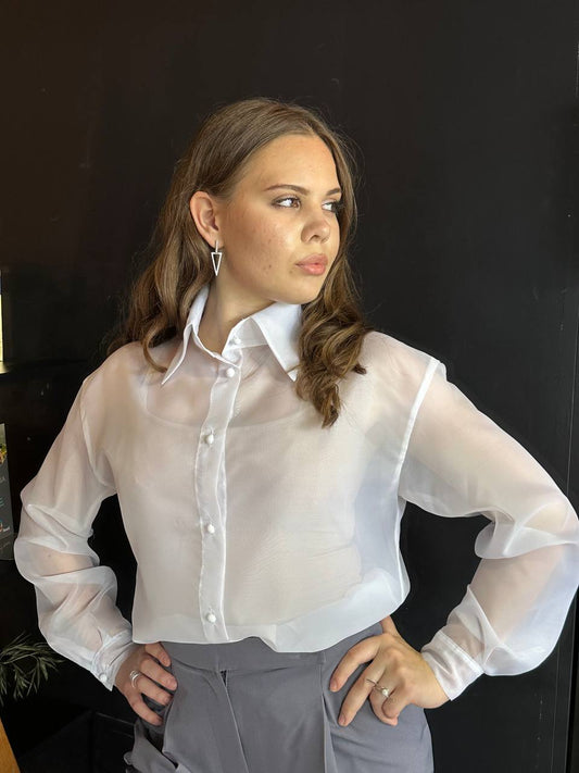 White Sheer Chiffon Blouse-Shirt